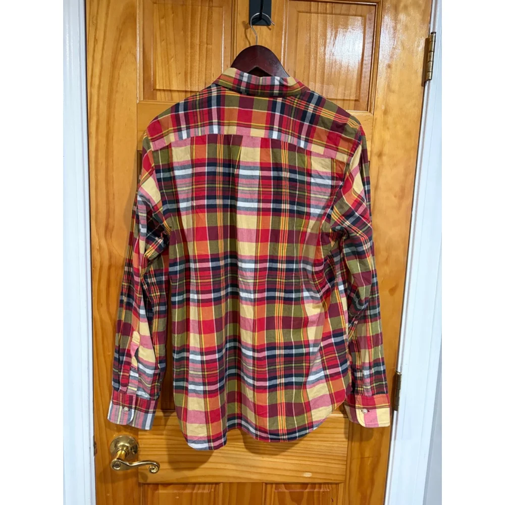 J.Crew Men’s Tailored Fit Plaid Button Down Shirt Red Green Yellow Cotton M Holi